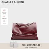 CHARLES&KEITH大容量纯色链条邮差包单肩腋下包女包婚包母亲节礼物CK2-20271514 Burgundy葡萄酒红色 大包