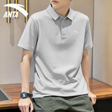 安踏POLO衫短袖男t恤夏季款休闲运动高端服新款男士冰丝速干跑步男装 7114-1沙粒灰（冰丝速干/三纽扣） XL (180) 适合140-160斤