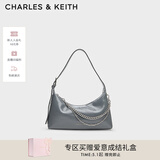 CHARLES&KEITH柔软拉链式褶皱单肩包腋下包包女包女士母亲节礼物CK2-40782472 Grey灰色 S