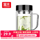 富光双层玻璃杯商务泡茶杯子 大容量男女耐热办公水杯带把黑色320ml