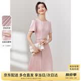 尚都比拉设计感拼接连衣裙夏季高级感气质百褶裙小个子中长裙子 粉陶色 L