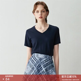 颜域简约纯色短袖T恤女夏装新款时尚气质ol通勤直筒显瘦上衣 深蓝 L