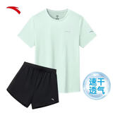 安踏速干跑步运动套装丨女装夏季新款透气短袖短裤羽毛球防走光两件套