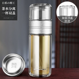 JRINKTEEA不锈钢茶漏茶水分离双层玻璃杯隔热男女士泡茶杯办公水杯双层顶盖 Tsukiko冰裂银300ml（一杯双盖）