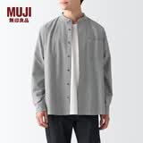MUJI 男式 棉水洗牛津 立领衬衫 长袖休闲百搭男士衬衣外套纯棉全棉  白色格纹 M (170/92A)