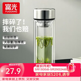 富光双层玻璃杯男女保温耐高温透明家用商务办公泡茶杯子过滤车载水杯 钢本色【加厚底+不锈钢盖】380ml