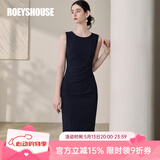ROEYSHOUSE罗衣收腰褶皱设计感连衣裙女夏职场面试气质OL中长款背心裙13791 藏青色 L