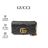 古驰（GUCCI）女包Marmont马蒙牛皮链条单肩包GG经典斜挎包女士七夕情人节礼物 mini 16.5cm 黑色 酷奇女包