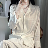 莫代尔高级感冰丝衬衫睡衣女春秋款长袖2026年新款仿真夏季丝家居服套装 礼盒装吸湿透气：白色  L 建议体重100-120斤