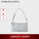 CHARLES&KEITH褶皱油蜡皮斜挎小方包手提包腋下包女士生日520礼物CK2-80160183 Grey灰色 S