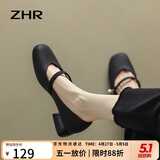 ZHR则则玛丽珍女鞋浅口单鞋子女优雅甜美粗跟女鞋2026新款皮鞋CG71黑色37