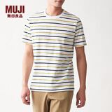 MUJI MUJI 男式 印度棉天竺编织 条纹短袖T恤 暗黄色X横条 L