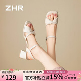 ZHR则则凉鞋女夏季复古法式一字带粗跟女鞋气质增高跟鞋子女JF593米色37