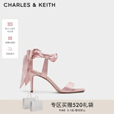 CHARLES&KEITH一字带缎面蝴蝶结绑带高跟凉鞋子女鞋生日礼物CK1-61720177 粉红色Pink 37