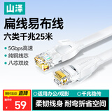 山泽六类网线 CAT6类千兆纯铜扁平网线 电脑宽带家用监控网络连接成品跳线 白色25米BBP625