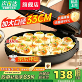 SUPPER苏泊电饼铛家庭用大功率2026新款多功能煎锅智能档双面加热大烤盘180°开合设计上煎下烤一体机 【33CM曜黑款】双面煎烤+木铲