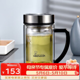 希诺双层玻璃杯男家用商务办公水杯带手柄泡茶杯子XN-9320 290mL