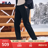 斐乐（FILA）官方春秋新款男子加绒保暖长裤针织直筒运动裤子百搭通勤休闲长裤 【经典款-加绒保暖版】正黑色-BK S 165/76A