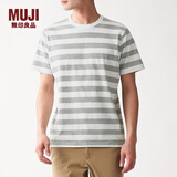 MUJI MUJI 男式 印度棉天竺编织 粗条纹短袖T ABB02A0S 灰色X横条 M