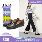 他她（TATA）方头乐福鞋女休闲平底一脚蹬小皮鞋女单鞋春秋款FLC22AM5 黑色 38