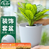 寿禾花盆套盆储水防漏水无托盘塑料盆 浅灰花纹装饰盆(底部无孔)3个装