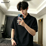 MON-LIST短袖男士夏季美式正肩翻领T恤高级感polo衫上衣MLT07黑色XL