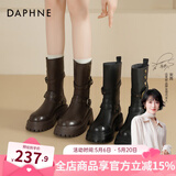 达芙妮厚底马丁靴女2026新款秋季皮带扣靴子美拉德西部牛仔风棕色短靴女 棕色-折叠两穿【跟高6.5cm】 37