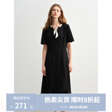 独束大码女装2025夏新款波点飘带连衣裙微胖收腰赫本风气质小黑裙 乌梅黑-长款 L （尺码：2）