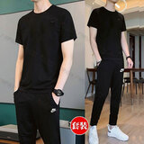 耐克（NIKE）男装运动套装26新款休闲简约经典舒适短袖T恤宽松运动长裤 两件套 小LOGOT恤+收口长裤/经典黑 2XL/185