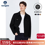 Navigare意大利小帆船纯羊毛夹克衫男秋冬保暖外套翻领时尚男装短装呢大衣 暗夜黑 XL /52
