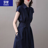 罗蒙（ROMON）女装衬衫连衣裙2025年新款收腰显瘦时尚名媛气质法式设计感小众裙 藏青色 L 110-120