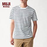 MUJI MUJI 男式 印度棉天竺编织 条纹短袖T恤 白色X横条 L