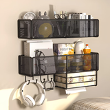 坤奉宿舍墙上置物架学生寝室收纳架子免打孔上铺神器床头床上床边挂篮 黑色-抽纸盒款【加粗铁艺】