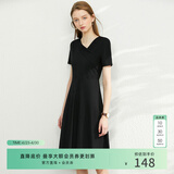 AMII女装2026法式赫本风气质黑色连衣裙女新款V领a字裙修身 黑色 XL (170)