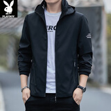 花花公子（PLAYBOY）夹克男可拆卸连帽外套春秋款百搭休闲户外冲锋男装上衣潮牌男装 2230黑色 XL （120-135斤）