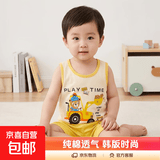 【儿童背心套装】夏季纯棉2026新款女童短裤衣服宝宝韩版男童无 E18-铲车小熊 90 cm