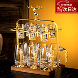 德销特高档白酒杯套装轻奢家用金箔金山分酒器酒具套装 金山金箔款6壶6杯+麋鹿杯架