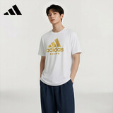 阿迪达斯（adidas）【特价清仓】夏季男女同款短袖男T恤跑步健身运动速干 白/金 2XL