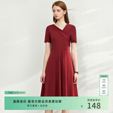 AMII女装2026法式赫本风气质黑色连衣裙女新款V领a字裙修身 酒红 XL (170)