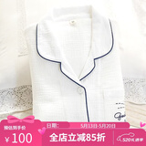 富朵 日系情侣睡衣春秋纯棉纱布男女式纯色夏季全棉简约甜美长袖家居 女款-白色绉纱 L