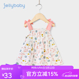 JELLYBABY[A类纯棉]女宝宝连衣裙女童裙子夏季透气薄款小公主洋气婴儿夏装 白底花 130