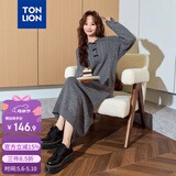 唐狮（TonLion）2024女翻领长袖连衣裙长裙 深灰 S 