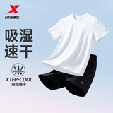 特步速干运动套装女夏季短袖短t短裤五分裤体考体测跑步服羽毛球服