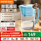 苏泊尔（SUPOR）净水器家用滤水壶自来水家用过滤器多重精滤滤芯寿命提醒一芯四芯六芯可替换滤芯净水壶 J-UF01 【蓝色款】一机四芯 净水壶