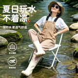 神鲨卡其色女士成人下水裤涉水裤连体半身涉水服带雨鞋防水雨裤赶海服
