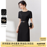 尚都比拉设计感拼接连衣裙夏季高级感气质百褶裙小个子中长裙子 雅黑色 XL