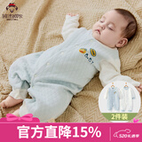 班杰威尔婴儿衣服春秋季夹棉连体衣宝宝保暖哈衣爬服 保暖蓝色2件装 73码