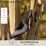 CHARLES&KEITH质感链条尖头高跟凉鞋子女鞋生日礼物CK1-60280377 Black黑色 37 (235)