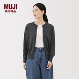 MUJI 女式羊毛可水洗高针距圆领开衫 毛衣针织衫女装上衣外套冬季 深灰色 S （155/80A）