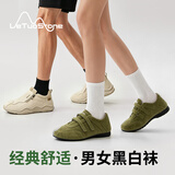 乐拓石黑白格调男女同款运动袜 中筒长筒透气棉袜 四季百搭休闲袜 5双：3中白+2中黑 男女适配：22-26cm（36-45码）